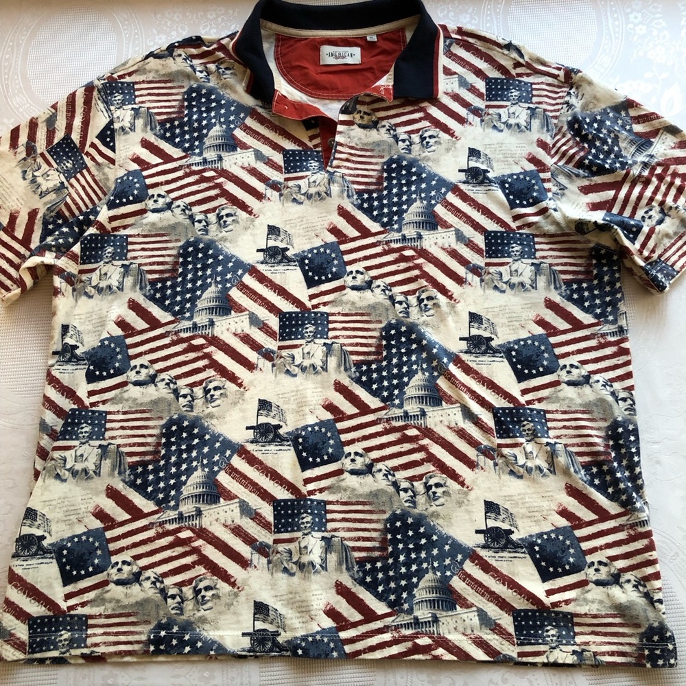 American Legacy Mount Rushmore Red/White/Blue Casual Polo Shirt Men’s Size XL